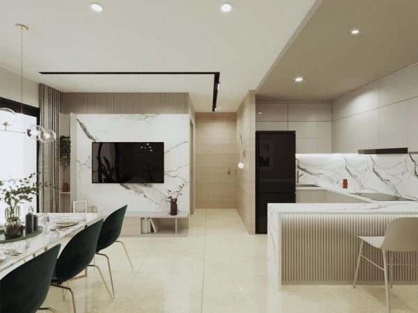 Mẫu tủ bếp Acrylic đẹp hình chữ L LAA05