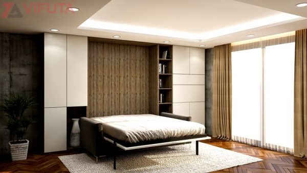 Đây là thiết kế rất phù hợp cho không gian phòng khách bị hạn chế, bạn có thể chiếc giường gấp thông minh tiện nghi mà không cần lo lắng ảnh hưởng đến tính thẩm mỹ cũng như sự ngăn nắp của không gian sống.