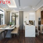 Tủ bếp gỗ Laminate kết hợp Acrylic hình chữ I IAL16