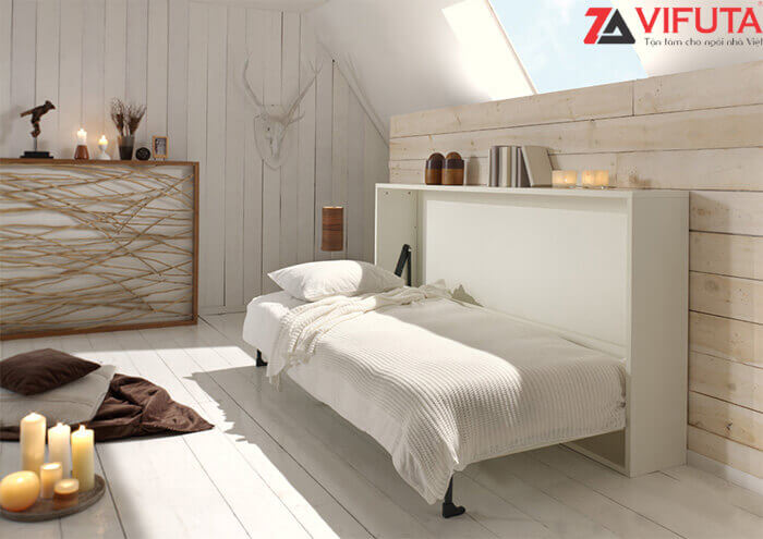 Mẫu giường ngủ gắn tường ngang H1200 – 333.H120MO dành dạng phòng có trần thấp