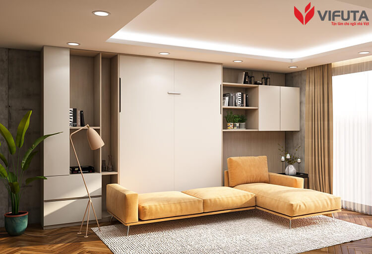 Giường gắn tường dạng dọc thích hợp với các căn hộ có lợi về chiều cao