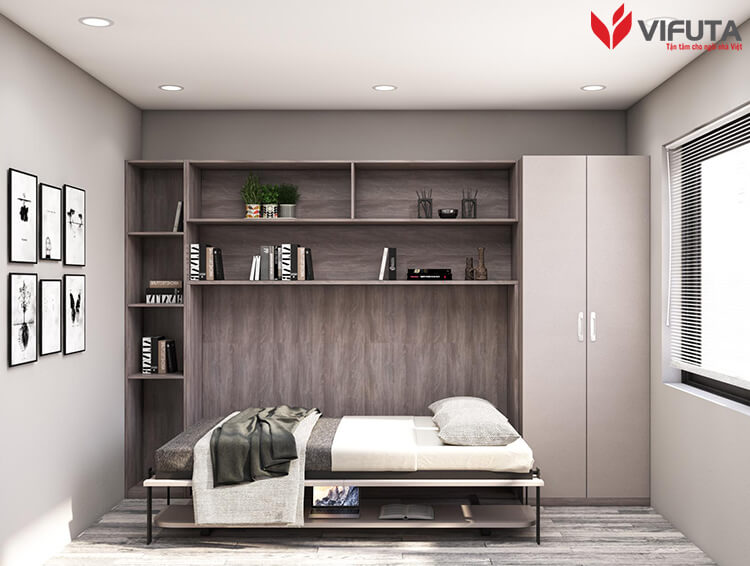 Giường gắn tường dạng ngang dùng cho các căn hộ có chiều cao khiêm tốn