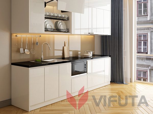 Tủ bếp phong thủy hình chữ i sơn bóng – màu trắng