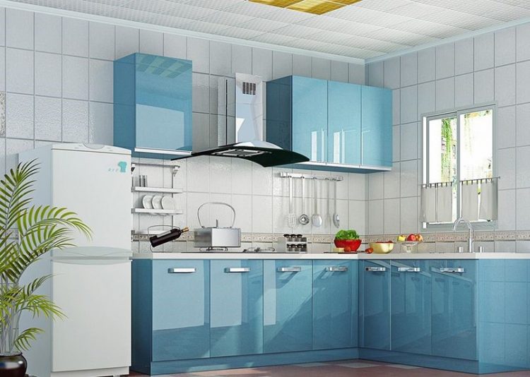 tủ bếp acrylic màu xanh da trời