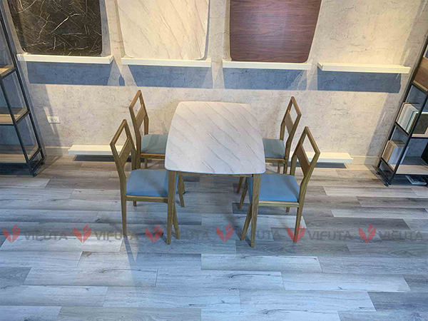 bộ bàn ăn gỗ vân đá cho chung cư