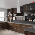 Tủ bếp chữ U Veneer tủ đàn công trình Thái Hà - Hà Nội