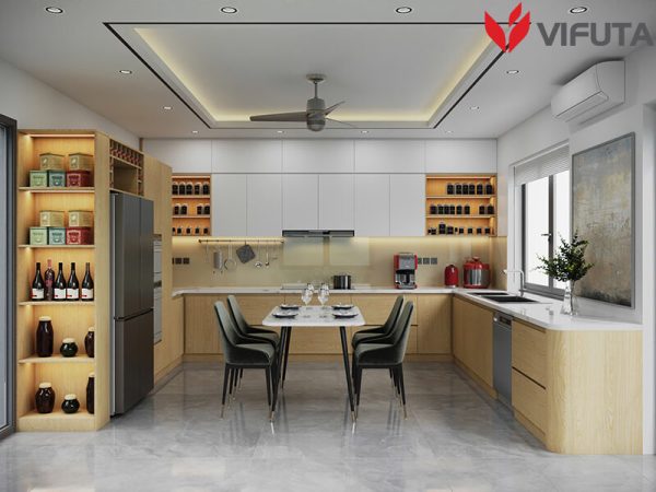 Tủ bếp Melamine kết hợp Metallic cao cấp