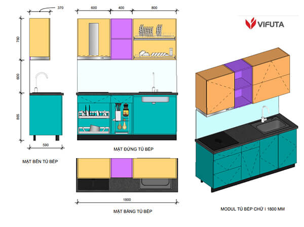 Tủ bếp module dễ dàng lắp đặt