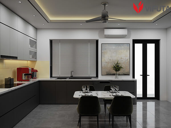 Thi công tủ bếp Metallic phối màu đẹp